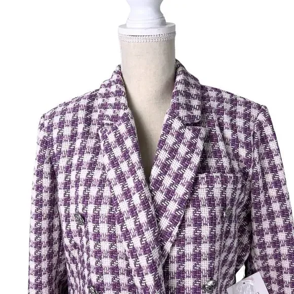 Ellen Tracy Mauve Houndstooth Tweed Blazer Jacket XL Preppy Old Money Coquette - Picture 5 of 11